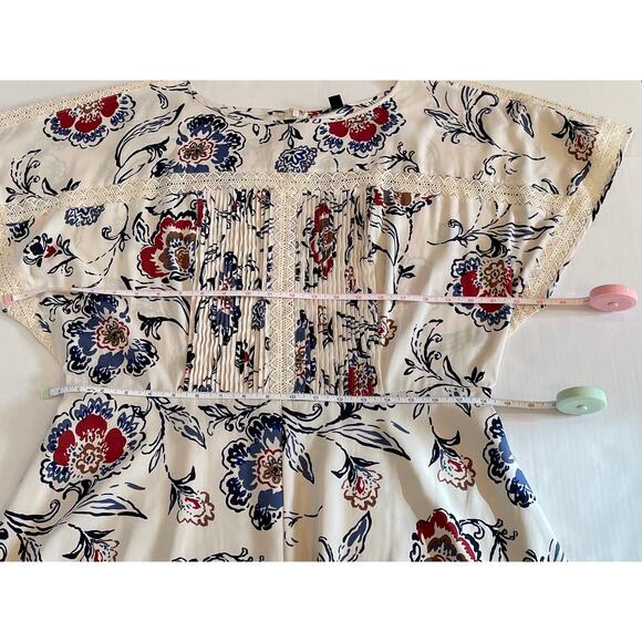 Ann Taylor Floral Autumn Colors Short Sleeve Midi Tie Dress, Lace, Pleats, 14 - Picture 9 of 11